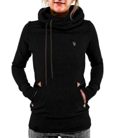 Bigfanshu Women's Scarf Collar Hoodies Long Sleeved Pullovers Solid Casual Gray Hooded Sweatshirt Female Tops - Buy Online on GoSupps.com