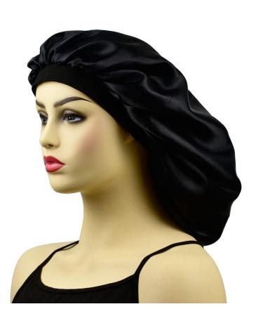 Satin Silk XL Bonnet for Long Hair | Women's Large Black+Rose Night Sleep Cap - Buy Online on GoSupps.com