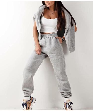 COZYPOIN Women's Fleece Two Piece Outfit | Grey Half Zip Sweatshirt & Joggers Set | X-Large - Buy Online on GoSupps.com