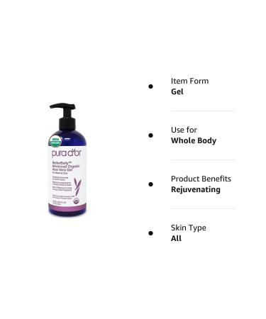 PURA D'OR BetterBelly Advanced Organic Aloe Vera Gel - 16 fl oz - Maternal Care Hydrating Moisturizer - Reduces Scars & Stretch Marks - For Belly, Body, and Legs - Buy Online on GoSupps.com