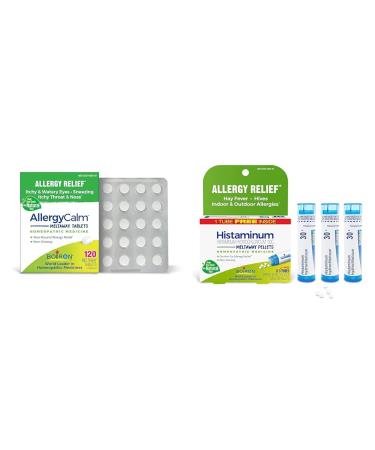 Boiron Allergy Relief Bundle with AllergyCalm Tablets (120 Count) and Histaminum Hydrochloricum 30C Pellets (Pack of 3 Total 240)