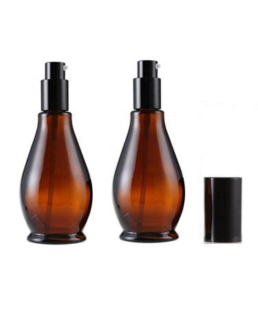 VASANA 2PCS Empty Refillable Amber Glass Lotion Pump Press Bottles Jars Makeup Face Cream Toiletries Toner Liquid Travel Containers Emulsion Essential Oil Dispenser 50 ml