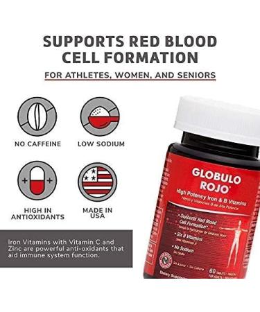 Globulo Rojo Iron Supplement - Dietary Supplement Pills with High Potency Iron & B Vitamins 60 Tablets - 6 Pack 60 Count (Pack of 6) - Buy Online on GoSupps.com