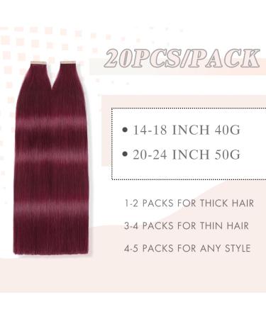 YDDM Tape-in Extensions | Real Hair 20pcs Burgundy 40cm Invisible Skin Weft | 99J# 16 Inch Tap Extensions - Buy Online on GoSupps.com