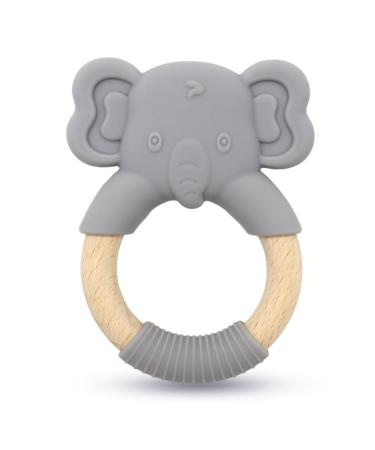 Animal Shape Baby Teething Toys  Teething Toys for Babies 12+ Months  Natural Wooden Teething Ring  Food-Grade Silicone  for Baby Teething Relief & Sensory Exploration  Easy to Grip (Elephant)