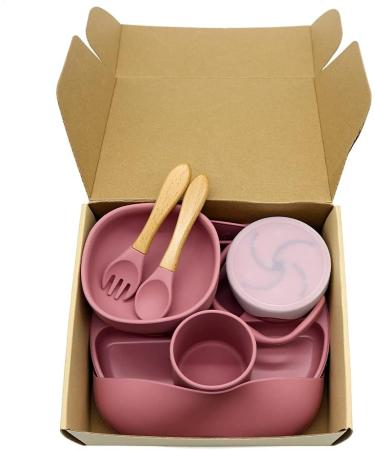 Wriggle & Giggle Baby Silicone Feeding Set | Complete Weaning Set for Babies & Toddlers | Silicone & Wood | Dark Pink - Buy Online on GoSupps.com