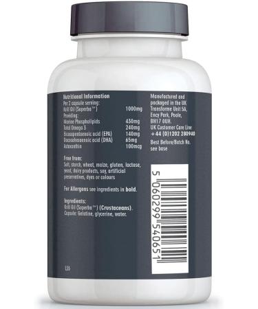Transforme Superba Red Krill Oil Capsules 1000mg - 180 x 500mg Easy Swallow Softgels with High Omega 3 EPA DHA & Astaxanthin - Antarctic Sourced with Money Back Guarantee - Buy Online on GoSupps.com