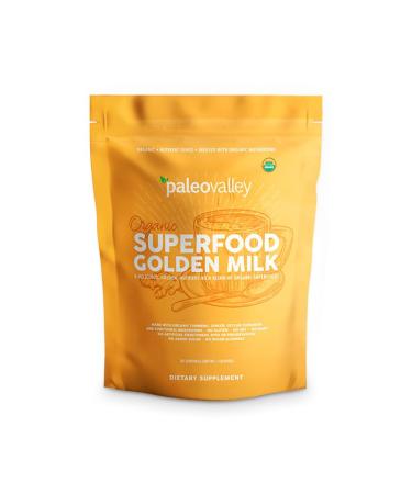 Paleovalley Organic Superfood Golden Milk - Immune, Focus, Cognitive, Longevity - Turmeric, MCT-Rich Coconut Milk, Functional Mushrooms, 30 Servings