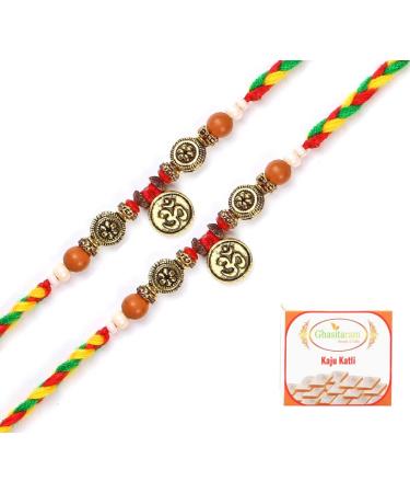Ghasitaram Gifts Rakhi for Brother Rakhis Online - Set of 2-6571 Om Rakhi with 400 GMS of Kaju katli Set of 2 Rakhis with 400 gms of Kaju katli