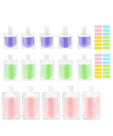 Ruayia Portable Travel Liquid Bags Transparent Set of 15 30ml/50ml/100ml Leakproof Squeeze Bags for Toiletries Lotion Cosmetic Jars