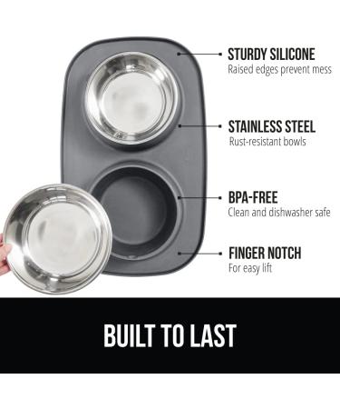 Gorilla Grip Slip Resistant Pet Bowl Set with Silicone Feeding Mat - Stainless Steel Cat and Dog Dish with Raised Edges for No Spills - 2 Cup Gray - Buy Online on GoSupps.com