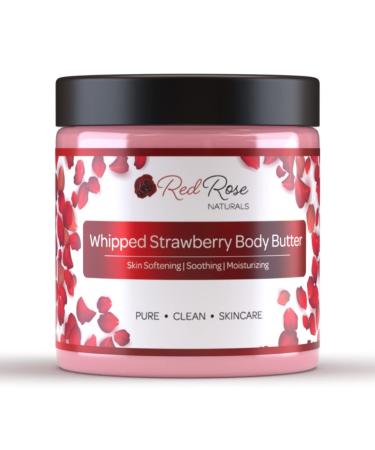 Whipped Strawberry Body Butter for Sensitive Dry Skin 8 Oz Non-Greasy Soft & Creamy Moisturizing Shea Butter- Natural Skincare for All Skin Vegan