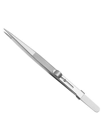 Metal Diamond Gemstone Tweezers with Side Lock Indented Serrated Tips for Easy Pick Up