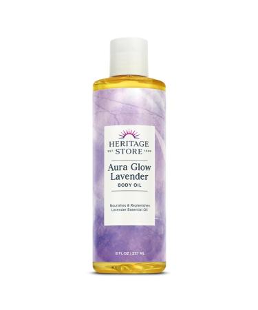 HERITAGE STORE Aura Glow Lavender Body Oil Luxurious Skin Moisturizer Relaxing Massage Oil and Bath Oil Carrier Oil for Essential Oils and Aromatherapy All Skin Types 60-Day Guarantee 8oz