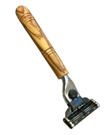DOM wet razor with olive wood handle "Makalu" with M3 blade