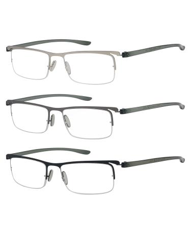 Eyekepper 3 Pieces Plastic Temples Lightweight Half Rim Reading Glasses Men Women Mix +3.50