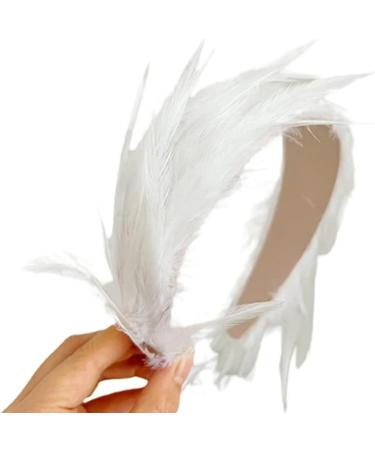 amangul Party Feather Fascinator Headband for Party Wedding Colorful Feather Fascinator Hair Hoop Cosplay Party Headdress(White) - Buy Online on GoSupps.com