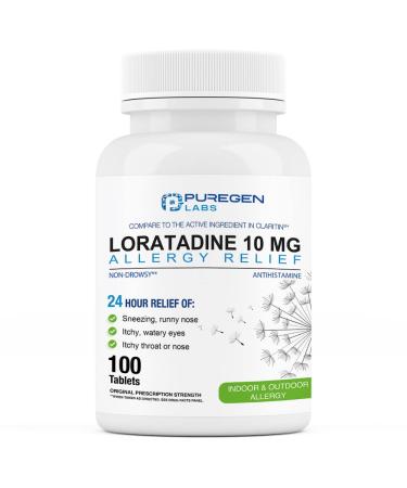 Puregen Labs Allergy Relief Loratadine 10mg 100 Tablets  24 Hour Non-Drowsy Antihistamine Allergy Medicine for Runny Nose Sneezing Itchy Watery Eyes