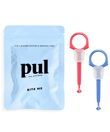 PUL 2 in 1 Chewies & Clear Aligner Removal Tool Combo by The Pultool | Compatible with Invisalign Removable Braces & Trays  Aligners  Retainers  & Dentures | Hygienic  Durable  Compact (Pink + Blue)