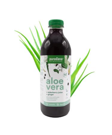 Purasana Aloe Vera Juice with Elderberry and Ginger 1 liter. Organic Aloe Vera Gel to Drink Pure or Diluted Without Pulp. Not Chemically Treated. Organic Vegan
