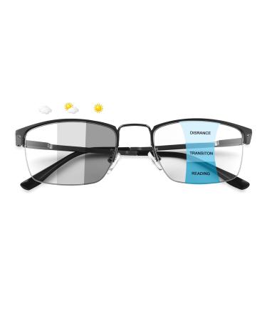 YIMI Photochromic Progressive Multifocus Reading Glasses Spring Hinges UV Sun Readers Computer Anti Blue Light Glare Glasses Black 1.5 x