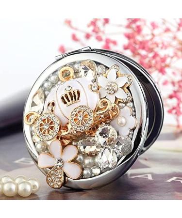 Sheng Handmade Diamond Folding Travel Compact Mirror | Rhinestone Makeup Mirror 1X/2X Magnification | Portable Pumpkin Car Design - Buy Online on GoSupps.com