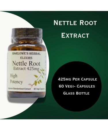 Barlowe's Herbal Elixirs Nettle Root Extract | Urtica Dioica with 95% 3,4-Divanillyltetrahydrofuran | 425mg Per Capsule | 60 Vegan Capsules | Stearate-Free | Glass Bottles - Buy Online on GoSupps.com