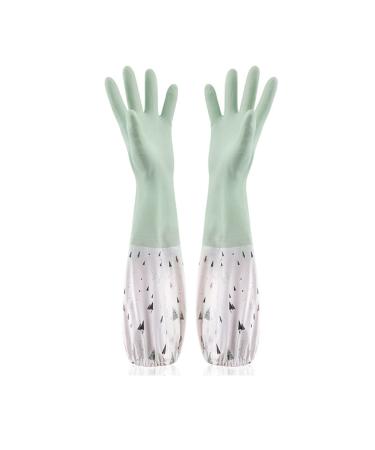 FINPAN Dishwashing Gloves Warm Plush Rubber Waterproof Kitchen Dishes Household Gloves Dishwashing Gloves Large Green