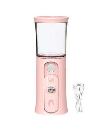 Nano Facial Mister Cordless Portable Facial Mister - 30ml Visual Water Tank Cordless Handheld Mister Handy Nano Mister with Colorful Light for Face Hydrating Skin Care Daily Makeup Pink