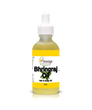 Savage Organics Bhringraj Oil - 100% Natural Bhringraj Hair Oil for Strong & Healthy Hair   Conditions  Promotes Growth & Helps Prevent Hair Fall - Glass Bottle (2 oz) 2 Fl Oz (Pack of 1)