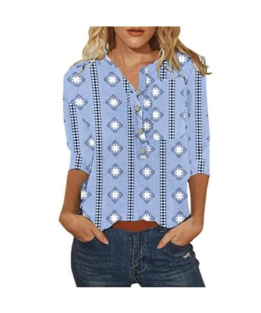 Floral Print Summer Tops for Women, Womens Botton V Neck Short Sleeve Shirts Dressy Casual Summer Trendy Blouse Tshirts Medium Z13-blue