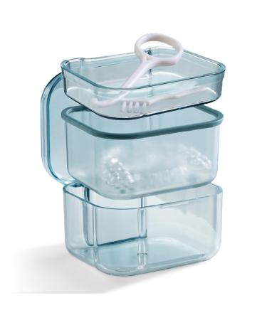 GXGM dentures container dental prosthesis box with sieve cleaning soaking and storing denture and other mouth tools (Blau)