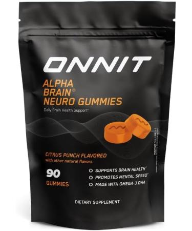 ONNIT Alpha Brain Neuro Focus Gummies IGEN Non-GMO Tested Vegan Gummies with Omega-3s Lutein Zeaxanthin and Caffeine Brain Eye and Focus Supplement for Men and Women Citrus Punch 90 Count