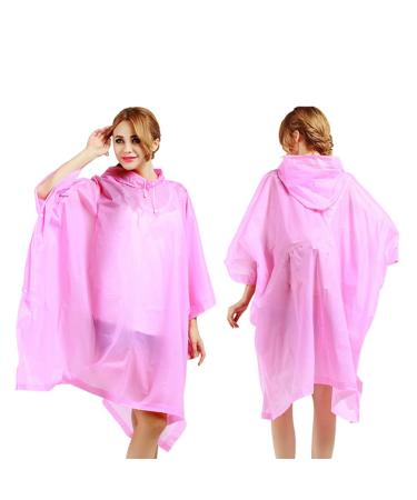 Rain Ponchos for Adults Women Reusable Raincoat with Drawstring Hood Men Waterproof EVA Rain Coats Family Pack (2 Pack) Pink Pink