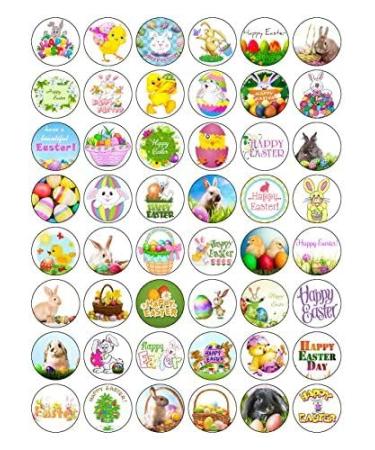 48 x PREMIUM HAPPY EASTER 3CM EDIBLE RICE PAPER FAIRY CUP CAKE TOPPERS BUNNY D4