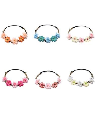 Flzonhut 6 piecedaisy flower headband hair band flower wreath hair bands headband crown with adjustable elastic band for wedding bridal bride jungfer party festival beach