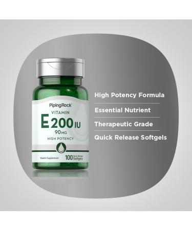 Piping Rock Vitamin E 200 IU Softgels - High Potency, Non-GMO & Gluten Free - 100 Capsules - Buy Online on GoSupps.com