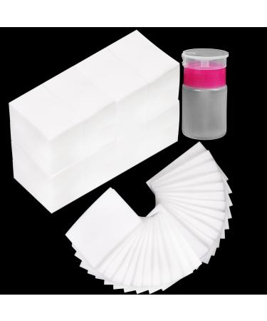 1000pcs Lint Free Nail Wipes Square Cotton Pad 1pcs Push Down Pump Dispenser Bottle Lint Free Wipes for Acrylic Nails Gel Residue Wipe Off for Nails