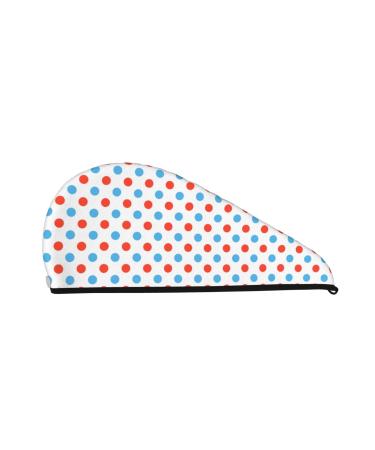 Hair Towel Wrap Hair Drying Towel with Button Towel Turban Head Towel to Dry Hair Quickly (Red Blue Polka Dots)