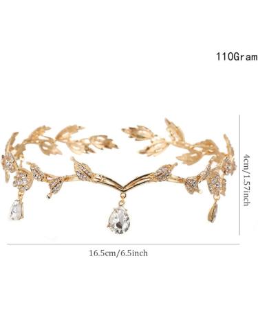 Goddess Tiara Crystal Leaf Wedding Headband for Bride Prom Birthday Party Cosplay Hair Accessories for Girls Golden - Buy Online on GoSupps.com