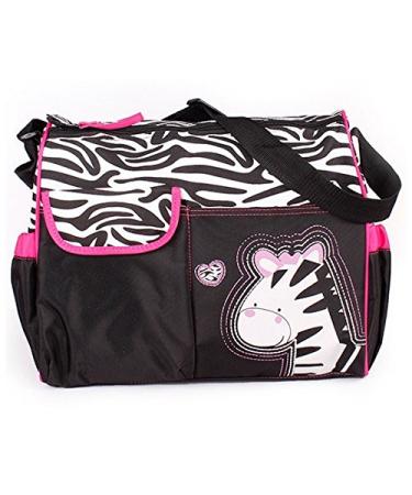 Accessotech Waterproof Baby Diaper Nappy Mummy Changing Handbag Shoulder Bag with Mat Travel (Zebra Pink)