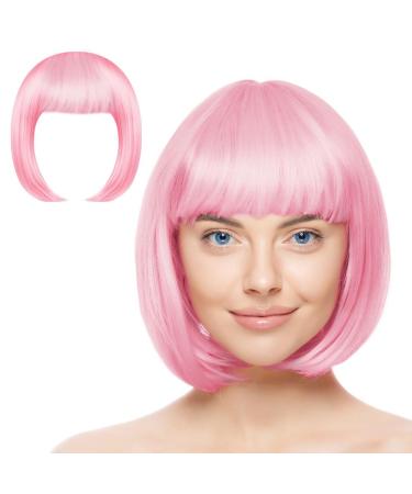 AOMIG Short Bob Wig for Women 3 Pack Short Pink Bob Wigs Set with 2 Wig Cap Neon Fancy Dress Accessory Cosplay Party Wig Synthetic Straight Wig for Daily Halloween Decorations Pink/B
