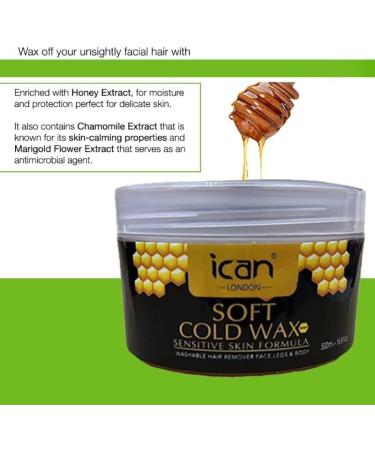 ICAN London Honey Soft Cold Wax Kit - Hair Removal for Face, Legs & Body - 2 x 500ml + Free 50 Wax Strips & 1 Spatula - Buy Online on GoSupps.com