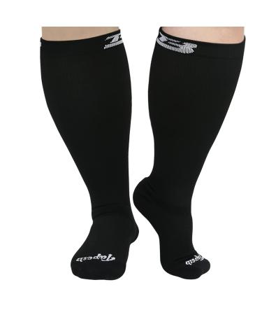 Plus size compression socks wide calf men women knee high 20-30 mmhg breathable circulation xl 2xl 3xl 4xl 5xl Black 5X-Large