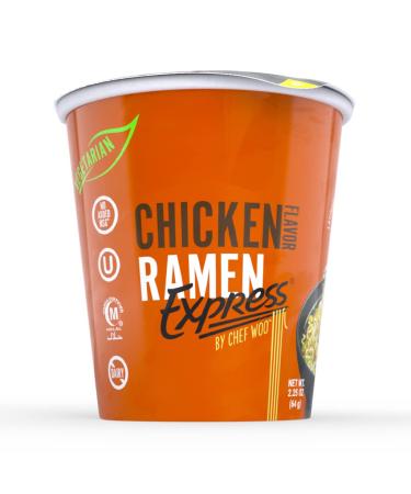 RAMEN EXPRESS Chicken Flavor Ramen Cup Noodle, 2.25 Oz Each (Pack Of 12) by Chef Woo | Vegetarian | Kosher Parve | Halal | Egg-Free and Dairy-Free Chicken (12 Cup)