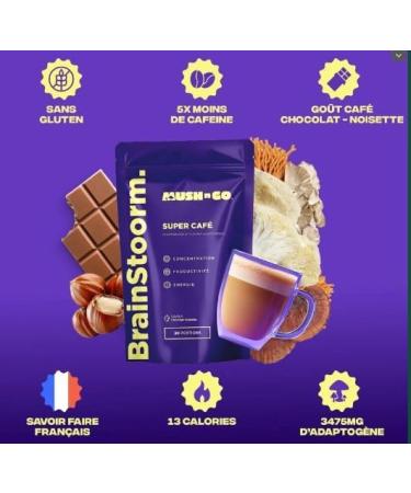 Brainstoorm Mushngo - Super Adaptogenic Mushroom Coffee: Lion's Mane Cordyceps Chaga - Vegan - Focus Energy Mental Clarity - 30 x 8g cups - Buy Online on GoSupps.com