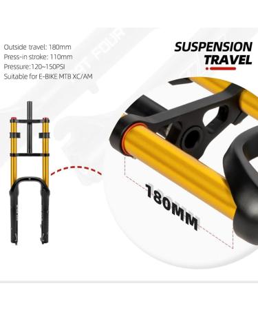 LSRRYD 20 Fat Tire Air Suspension Fork for Snow Beach XC MTB Bicycle - 2880g - Gold Color - Buy Online on GoSupps.com