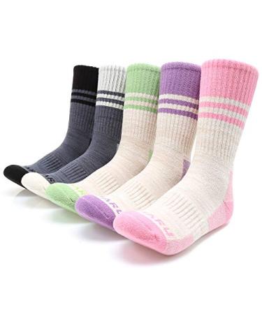 MIRMARU Women s 5 Pairs Hiking Socks- Moisture Wicking Outdoor Athletic Sports Cushion Crew Socks Medium-Large 1. Style# 231- Multi Color Assorted (5 Pack)