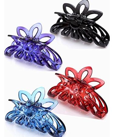 Prettyou 3.5 Inches Plastic Large Clip Hair Claws for Women Pack of 4 Colorful