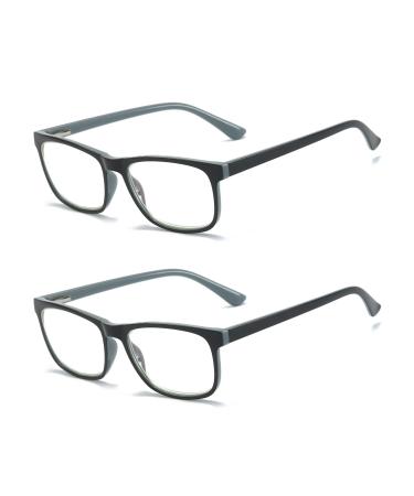 MMOWW 2-pack reading glasses for men and women - anti-blue computer glasses with spring hinges (gray 1.0) Gray-2pc 1.0 x